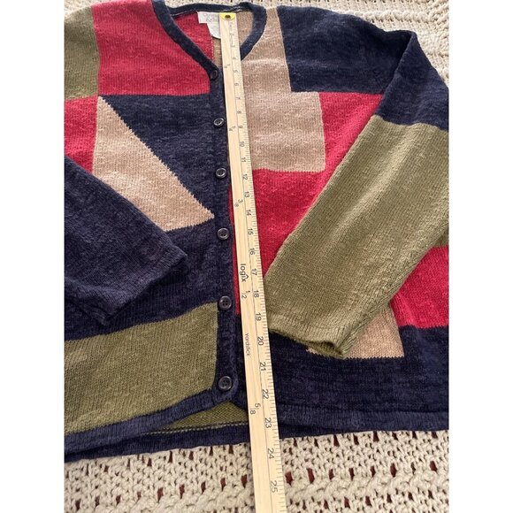 Colorful Patchwork Christopher & Banks XL Cardigan Women’s Sweater Red, Blue, Gr - Picture 2 of 10